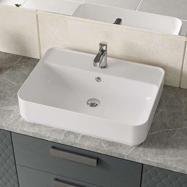 24 in. x 17 in. Ceramic Rectangular Vessel Bathroom Sink in White